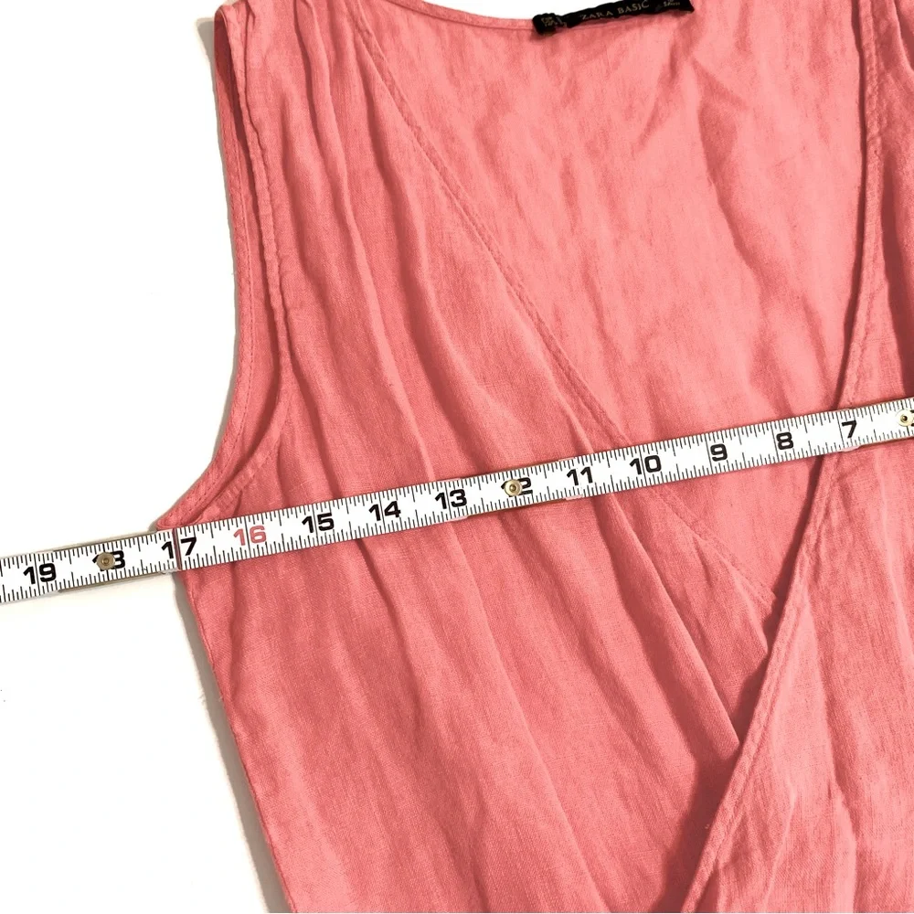 Zara Basics Coral Linen Romper Size Small V-Neck Sleeveless Casual